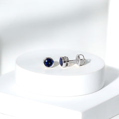 Solitaire 5MM Lab Created Blue Sapphire Stud Earrings in Bezel Setting