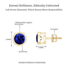 Solitaire 5MM Lab Created Blue Sapphire Stud Earrings in Bezel Setting