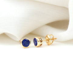 Solitaire 5MM Lab Created Blue Sapphire Stud Earrings in Bezel Setting