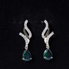 Vintage Lab Grown Emerald Teardrop Earrings with Diamond Accent