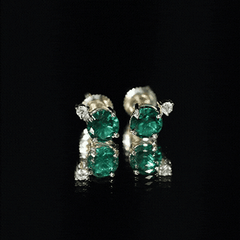 Lab Grown Emerald Screw Back Earrings With Diamond