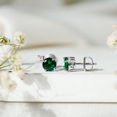 Lab Grown Emerald Screw Back Earrings With Diamond