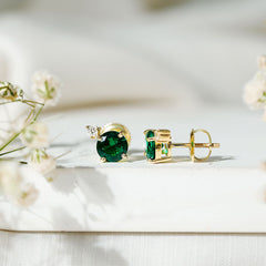 Lab Grown Emerald Screw Back Earrings With Diamond