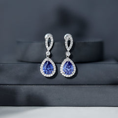 Designer Lab Grown Sapphire Drop Earrings with Diamond