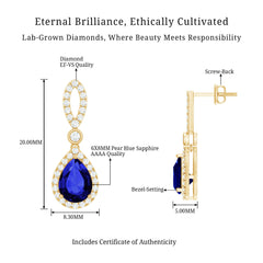 Designer Lab Grown Sapphire Drop Earrings with Diamond