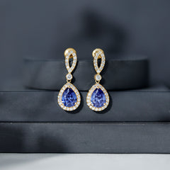 Designer Lab Grown Sapphire Drop Earrings with Diamond
