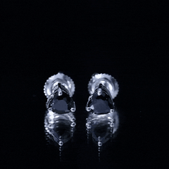 Lab Grown Black Diamond Heart Stud Earrings With Screw Back