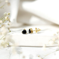Lab Grown Black Diamond Heart Stud Earrings With Screw Back