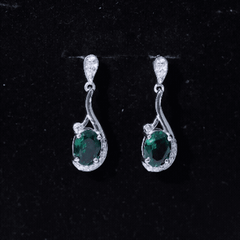Oval 2.5 Carat Lab Grown Emerald Bridal Drop Earrings in Sterling Silver