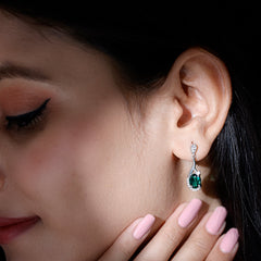 Oval 2.5 Carat Lab Grown Emerald Bridal Drop Earrings in Sterling Silver