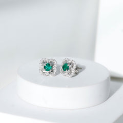Certified Lab Created Emerald Flower Earrings with Moissanite