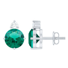 Certified 1.6 Carat Lab Grown Emerald Stud Earrings in Sterling Silver