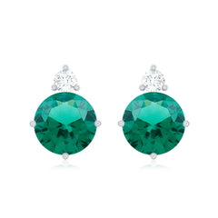 Certified 1.6 Carat Lab Grown Emerald Stud Earrings in Sterling Silver