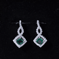 Sterling Silver 0.7 Carat Lab Grown Emerald Drop Earrings with Moissanite
