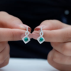 Sterling Silver 0.7 Carat Lab Grown Emerald Drop Earrings with Moissanite