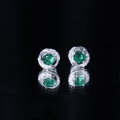 Certified 1 Carat Lab Grown Emerald Swirl Stud Earrings with Moissanite