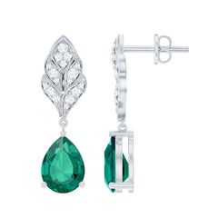 Certified 2 Carat Lab Grown Emerald Designer Earrings with Certificate