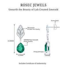 Certified 2 Carat Lab Grown Emerald Designer Earrings with Certificate
