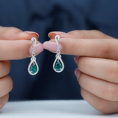 Designer 1.4 Carat Lab Grown Emerald Drop Earrings with Moissanite