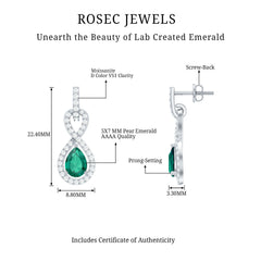 Womens 1.4 Carat Lab Grown Emerald Infinity Drop Earrings with Certificate