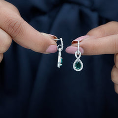 Womens 1.4 Carat Lab Grown Emerald Infinity Drop Earrings with Certificate
