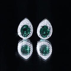 2.5 Carat Lab Grown Emerald Teardrop Stud Earrings with Moissanite Halo