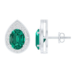 2.5 Carat Lab Grown Emerald Teardrop Stud Earrings with Moissanite Halo