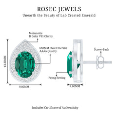 2.5 Carat Lab Grown Emerald Teardrop Stud Earrings with Moissanite Halo