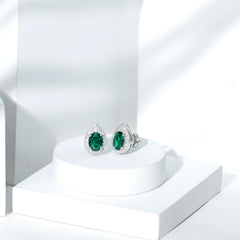 2.5 Carat Lab Grown Emerald Teardrop Stud Earrings with Moissanite Halo