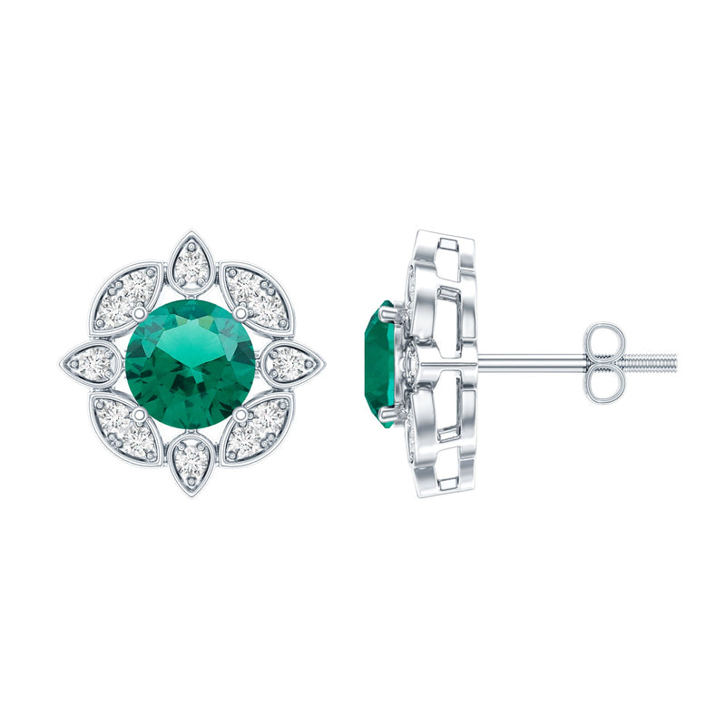1.6 Carat Lab Emerald Vintage Stud Earrings in Sterling Silver