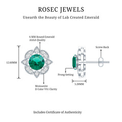 1.6 Carat Lab Emerald Vintage Stud Earrings in Sterling Silver