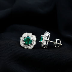 1.6 Carat Lab Emerald Vintage Stud Earrings in Sterling Silver