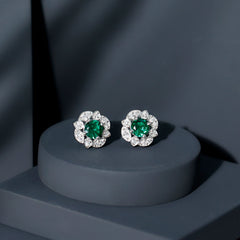 1.6 Carat Lab Emerald Vintage Stud Earrings in Sterling Silver