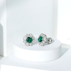 1.6 Carat Lab Emerald Vintage Stud Earrings in Sterling Silver