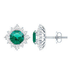Half Carat Lab Grown Emerald Stud Earrings with Certificate