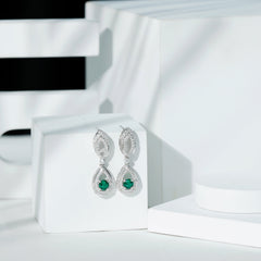 Sterling Silver 1.6 Carat Lab Grown Emerald Teardrop Earrings for Women