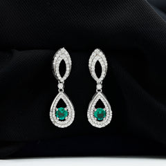 Sterling Silver 1.6 Carat Lab Grown Emerald Teardrop Earrings for Women