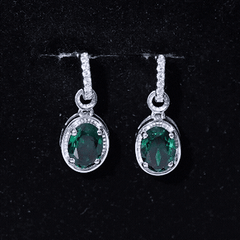 Vintage Inspired 2.5 Carat Oval Lab Emerald Drop Earrings in Silver