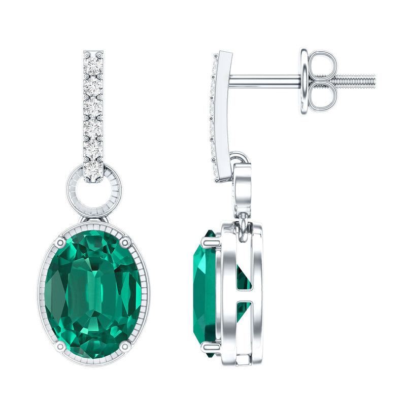 Vintage Inspired 2.5 Carat Oval Lab Emerald Drop Earrings in Silver