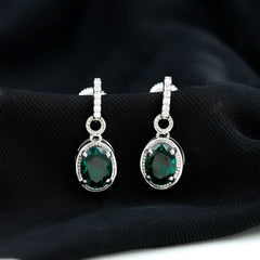 Vintage Inspired 2.5 Carat Oval Lab Emerald Drop Earrings in Silver