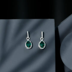 Vintage Inspired 2.5 Carat Oval Lab Emerald Drop Earrings in Silver