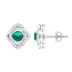 Certified Half Carat Lab Grown Emerald Stud Earrings with Moissanite