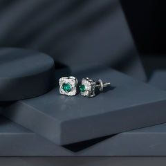 Certified Half Carat Lab Grown Emerald Stud Earrings with Moissanite