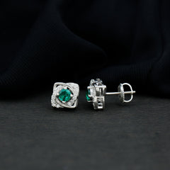 Certified Half Carat Lab Grown Emerald Stud Earrings with Moissanite