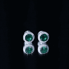 Certified 1.6 Carat Lab Created Emerald and Moissanite Halo Stud Earrings