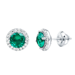 Certified 1.6 Carat Lab Created Emerald and Moissanite Halo Stud Earrings