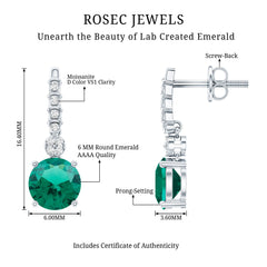 Sterling Silver 1.6 Carat Lab Grown Emerald Drop Earrings with Moissanite