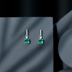 Sterling Silver 1.6 Carat Lab Grown Emerald Drop Earrings with Moissanite