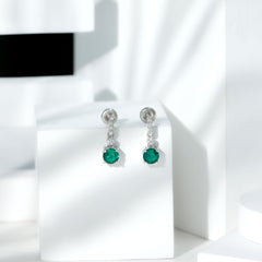 Sterling Silver 1.6 Carat Lab Grown Emerald Drop Earrings with Moissanite