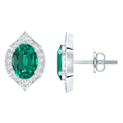 Certified 1.7 Carat Lab Grown Emerald Vintage Stud Earrings with Moissanite